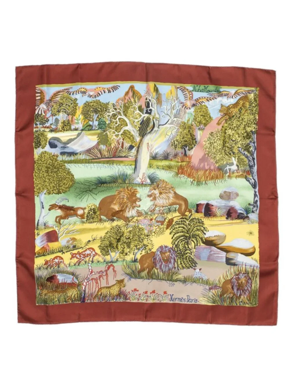 ★SOLD★ Hermes Scarf Red Green Blue Silk - Picture 2 of 5